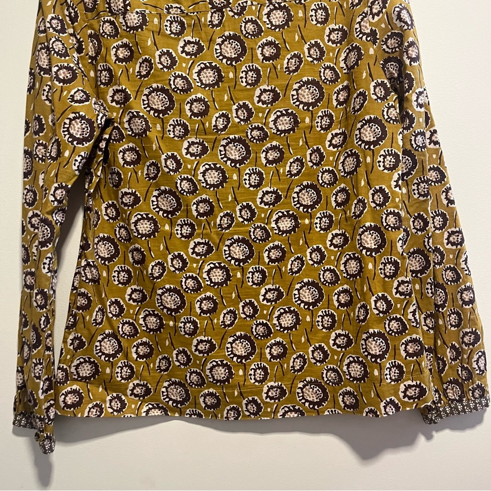 Boden Eliza Embroidered Bib Blouse Mustard Floral 100% Cotton Boho Block Print - Picture 9 of 10